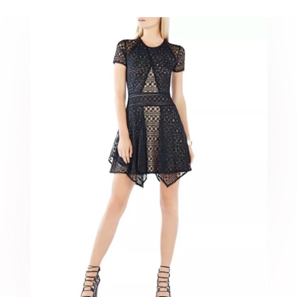 BRAND NEW!!! WITH TAGS BCBG Black Asymmetrical Lace Dress size Small